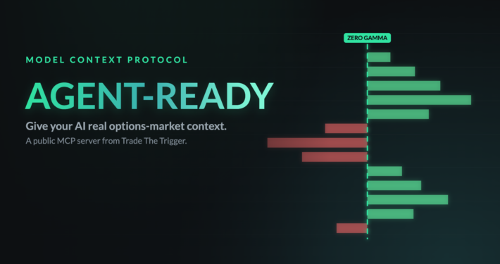 Hero banner for Agent-Ready: Model Context Protocol, with a Zero Gamma label and stylized bar chart in the background; conveys a AI options-market concept.